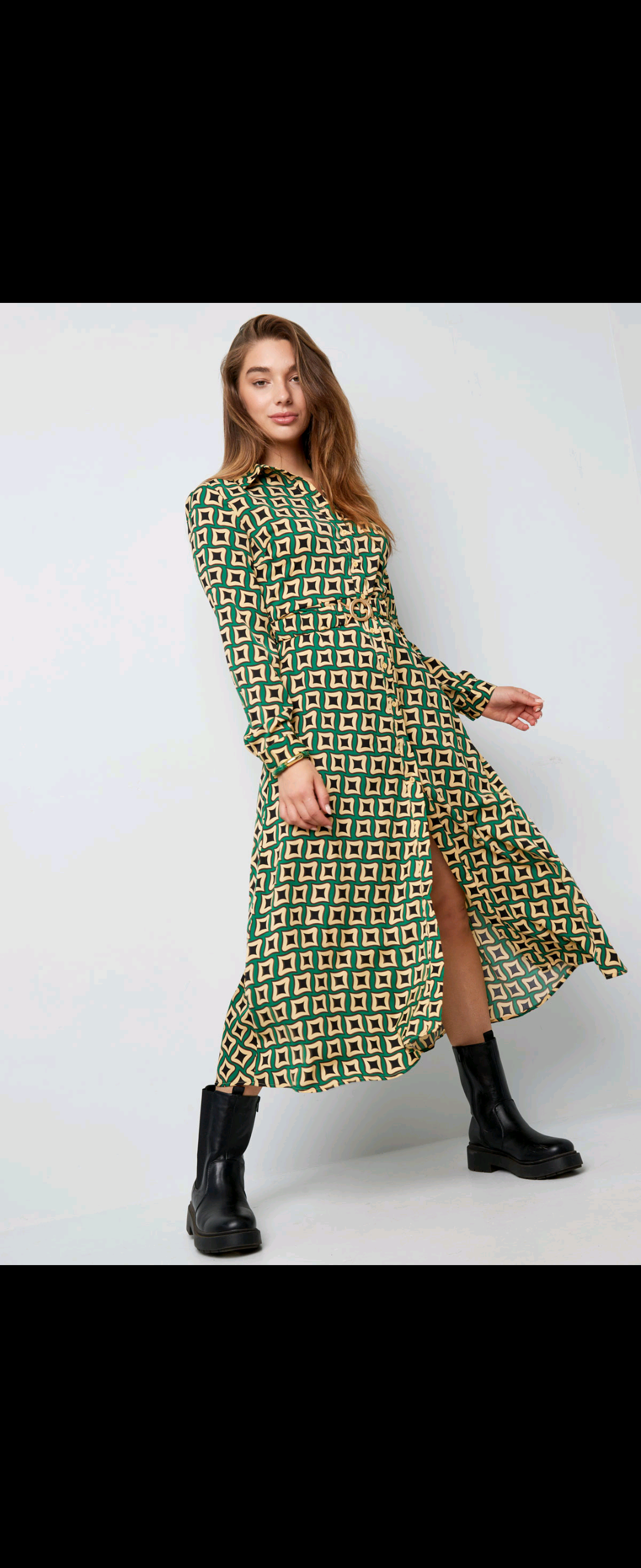 Retro Print Green Maxi Dress