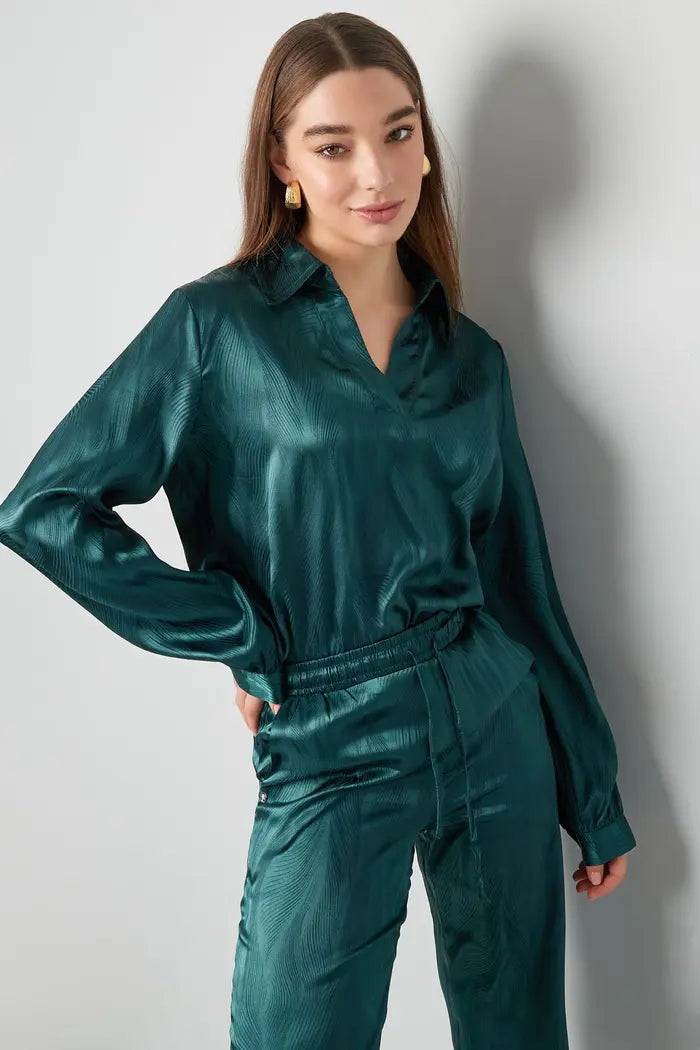 Dark Green Satin Printed Pants