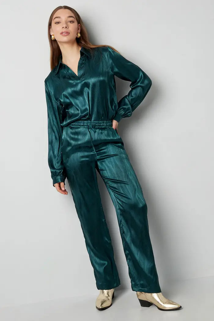 Dark Green Satin Printed Pants