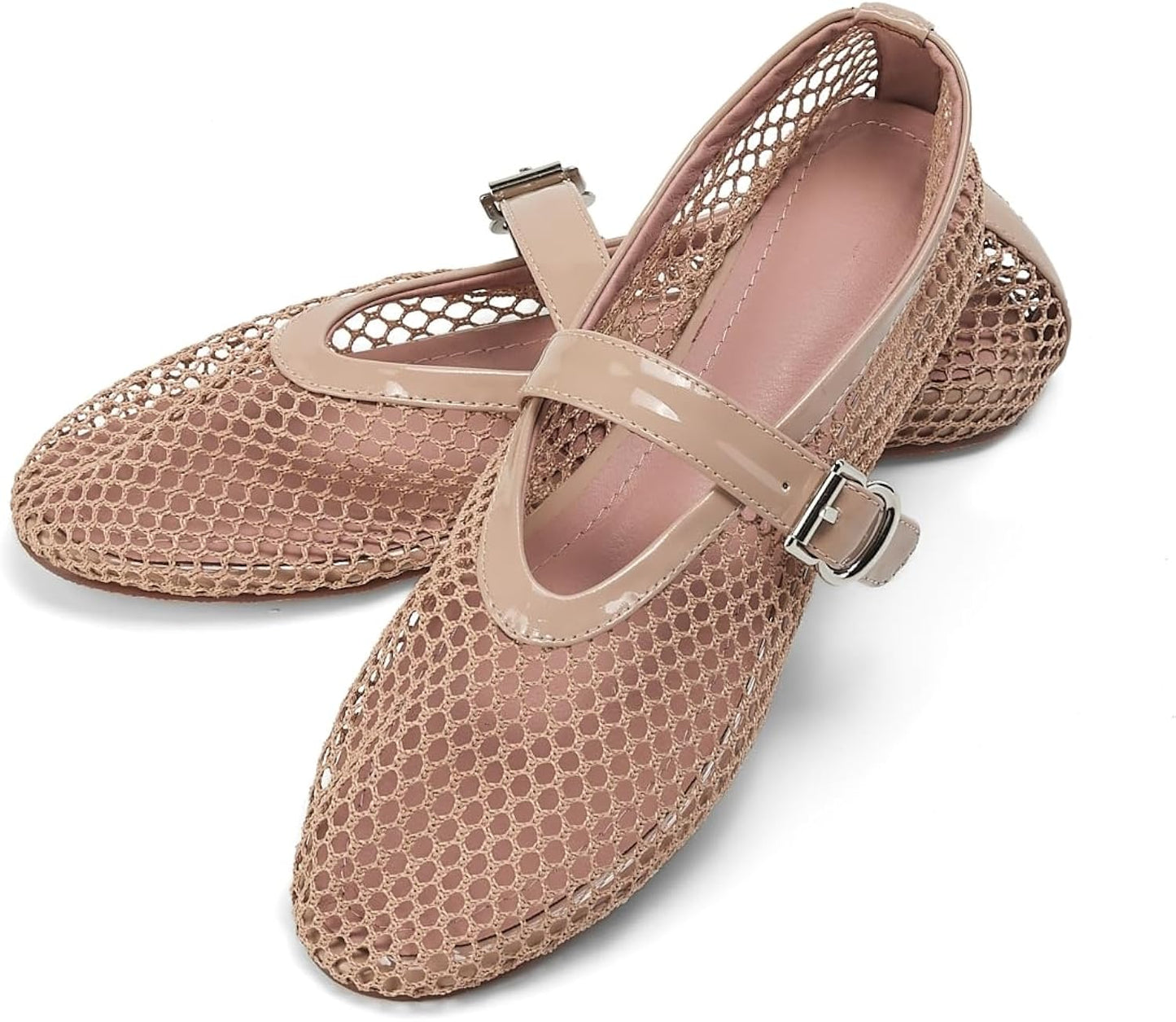 Beige Mesh Flats