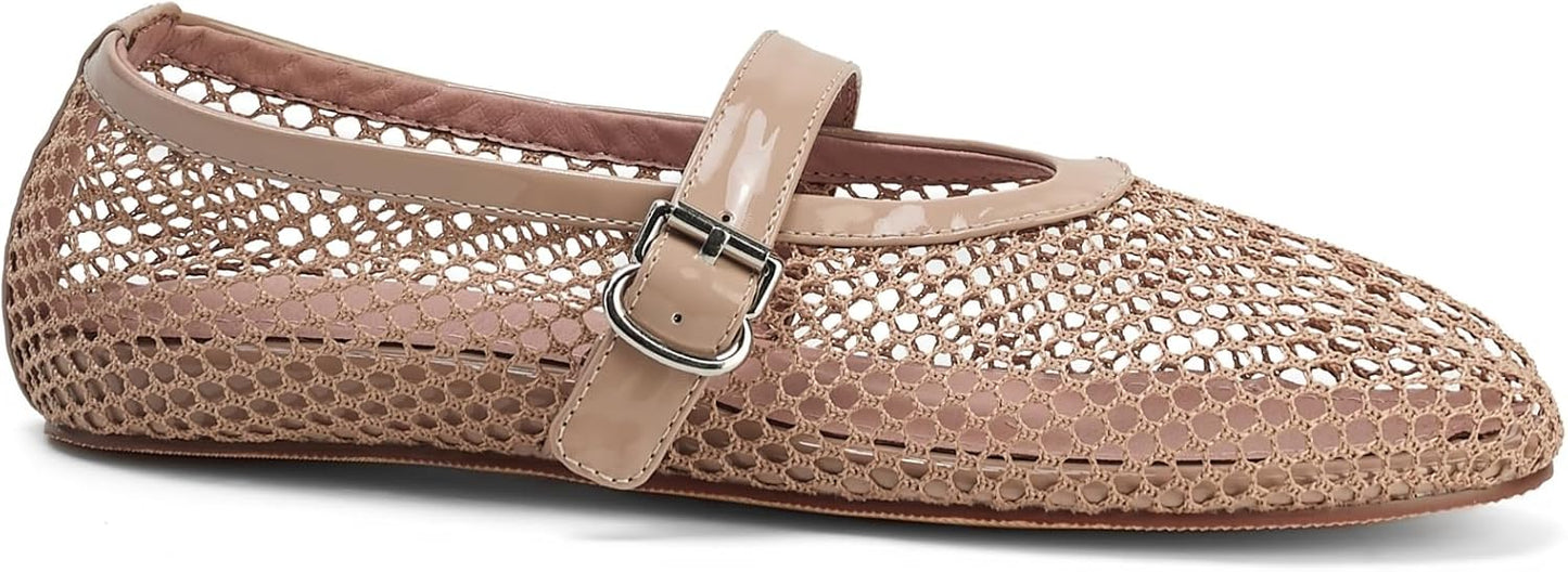 Beige Mesh Flats