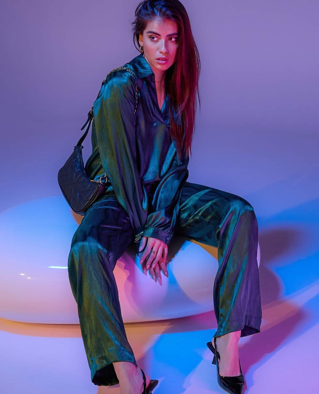 Dark Green Satin Printed Pants