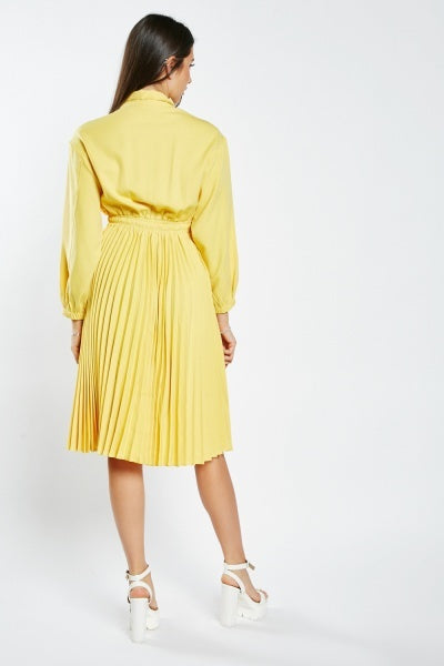 Yellow Pleated O-Ring Dress
