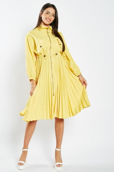 Yellow Pleated O-Ring Dress