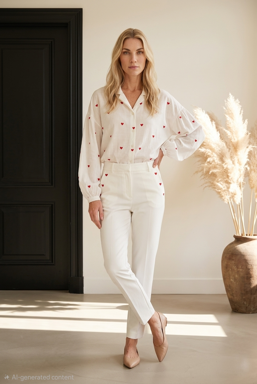 Heart Print Button Up Shirt