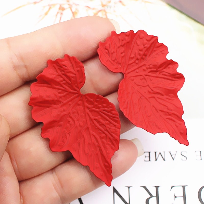 Red Half Leaf Earrings