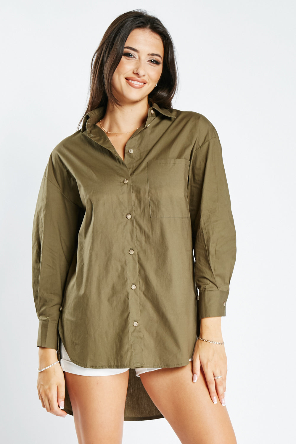 Button Down Dip Hem Shirt
