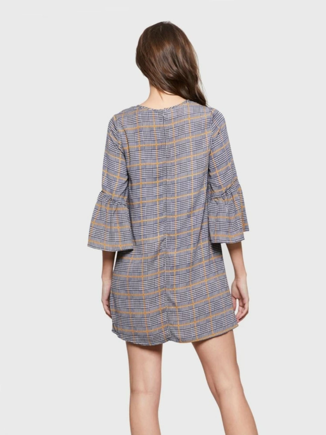 Ruffle sleeve checkered tunic dress