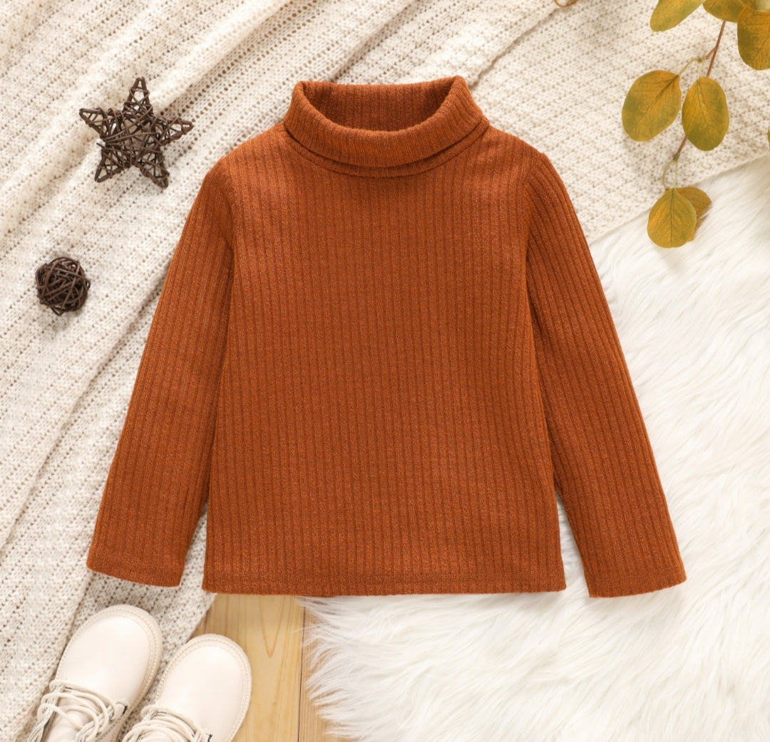Girls' ribbed turtle neck sweater