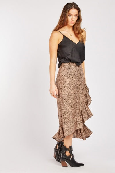 Calico Print Ruffle Midi Skirt
