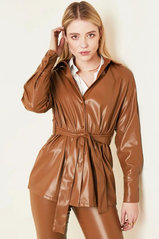 Brown Faux Leather Jacket