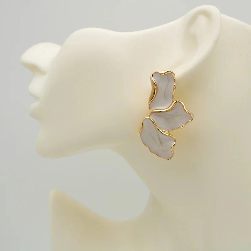 White Half Flower Knob Earrings