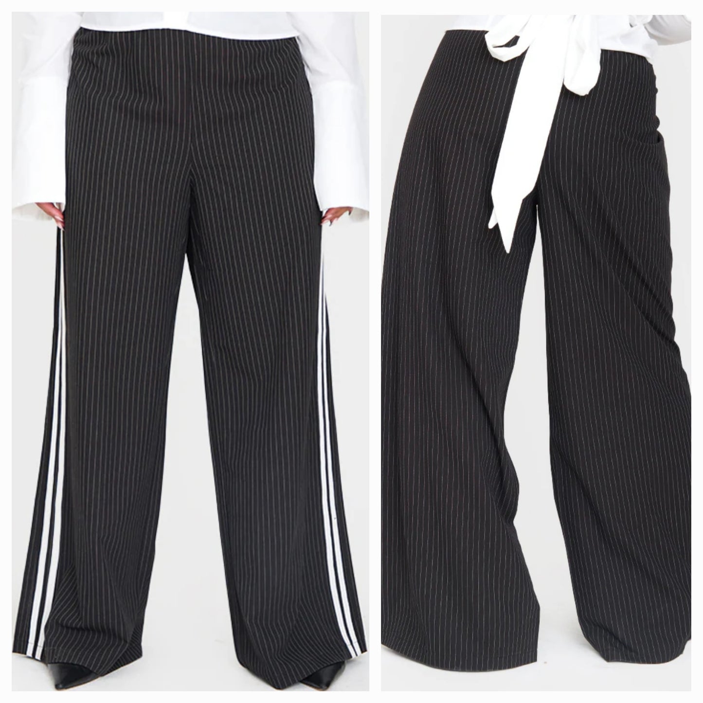 Plus Size Pin Striped High Waist Trousers