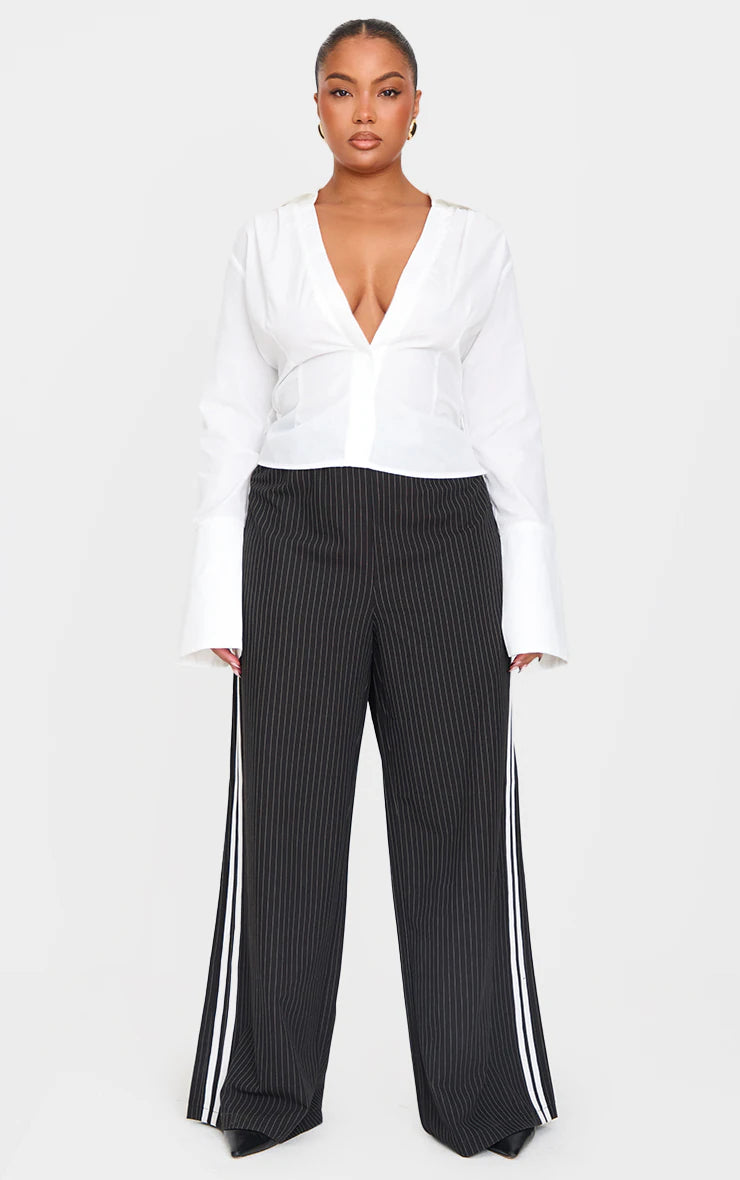 Plus Size Pin Striped High Waist Trousers