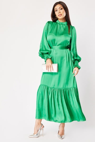 Faux Satin Maxi Dress