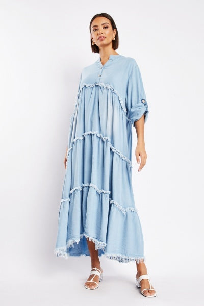 Tiered Denim Maxi Dress