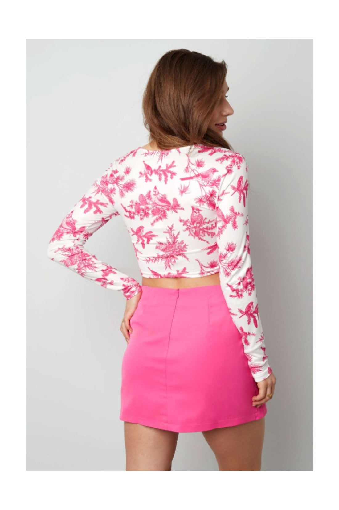 Pink and White Printed Crop
