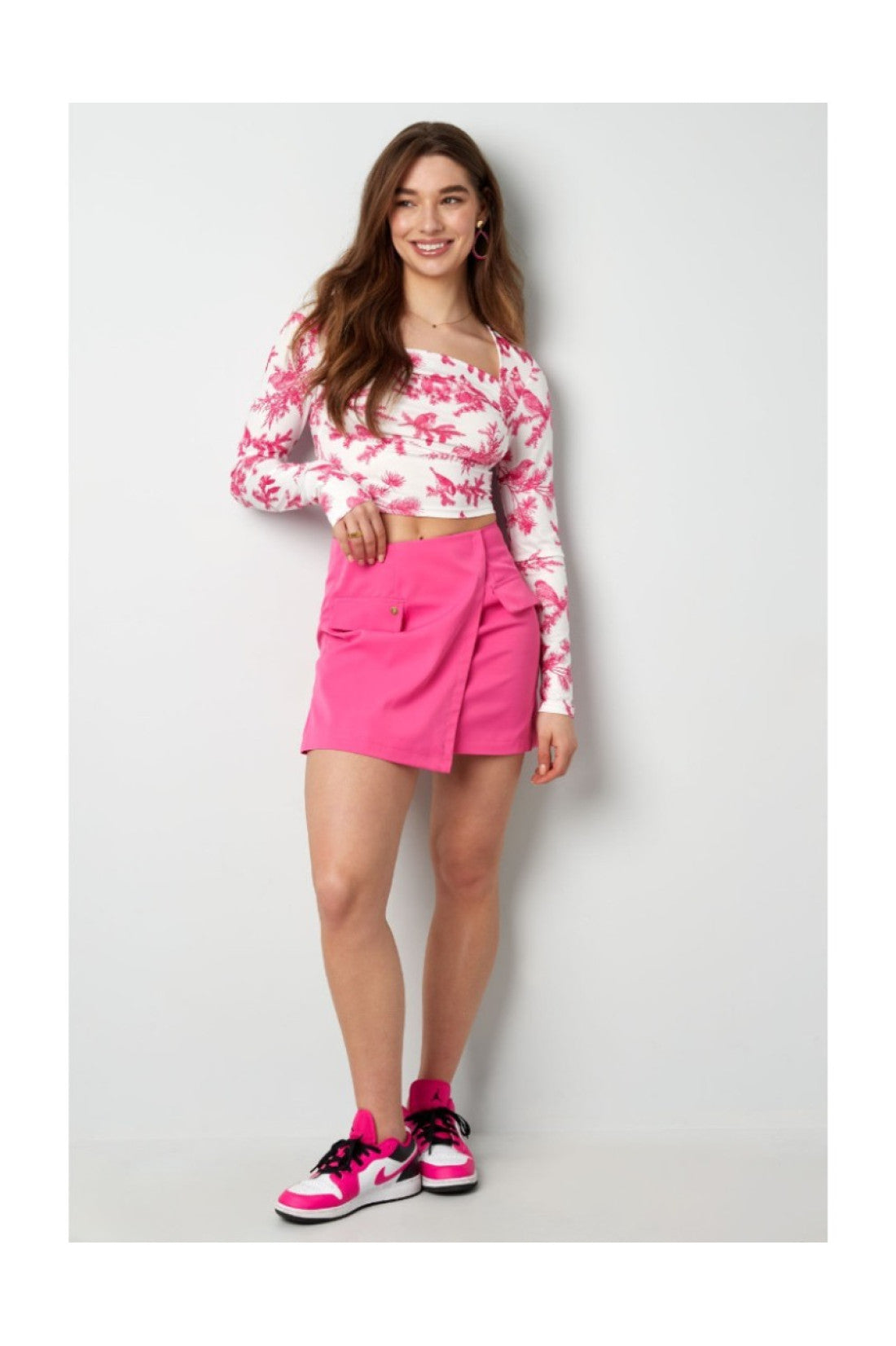 Pink and White Printed Crop