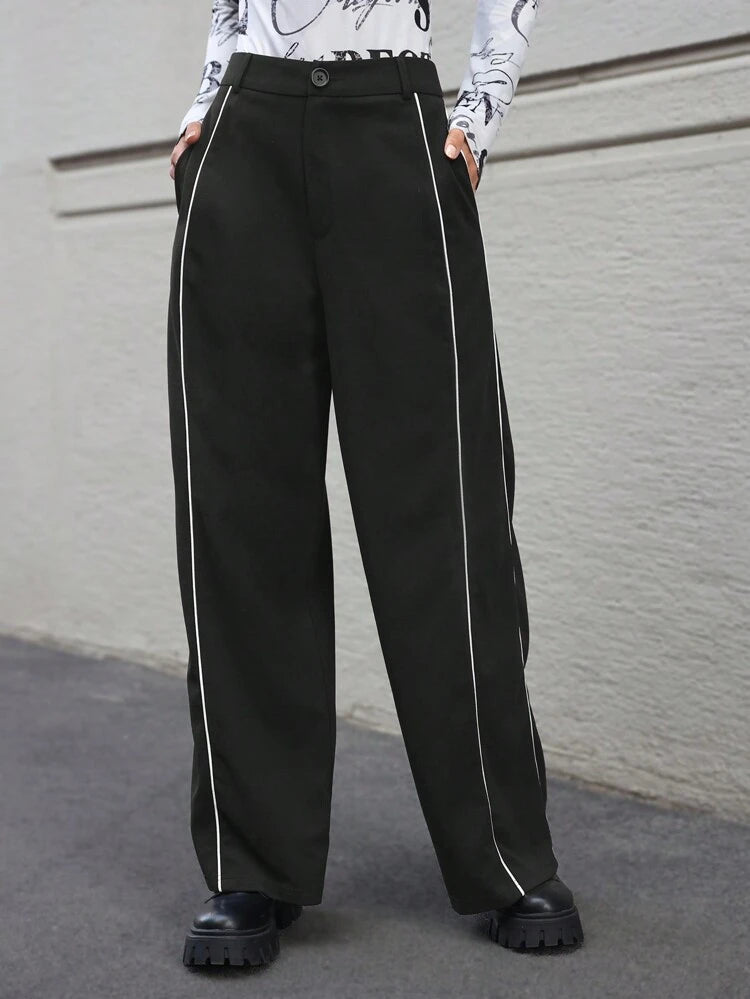 Black Piped Side Pants