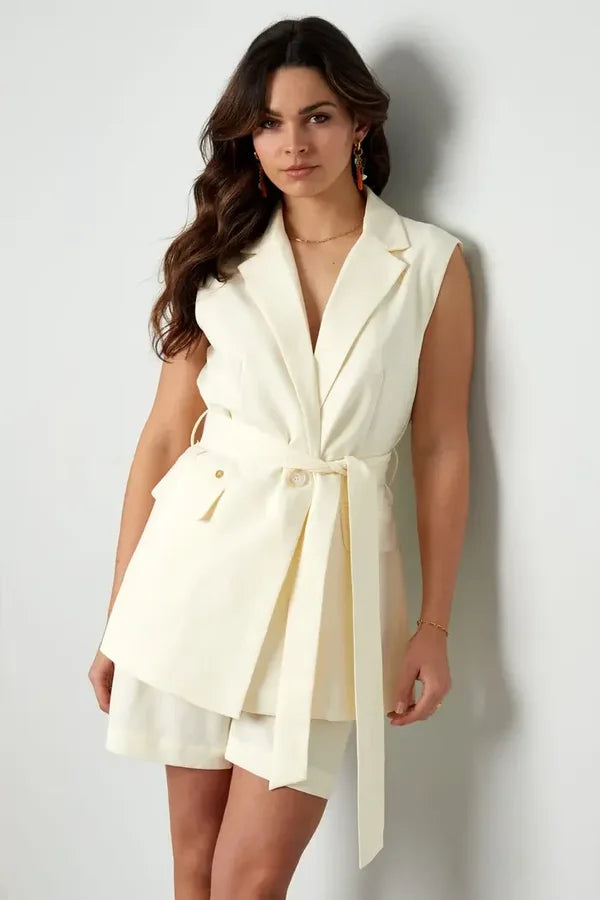Beige Sleeveless Blazer