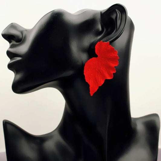 Red Half Leaf Earrings