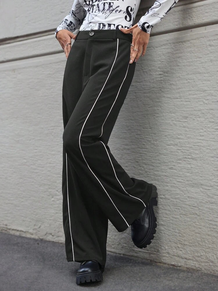 Black Piped Side Pants