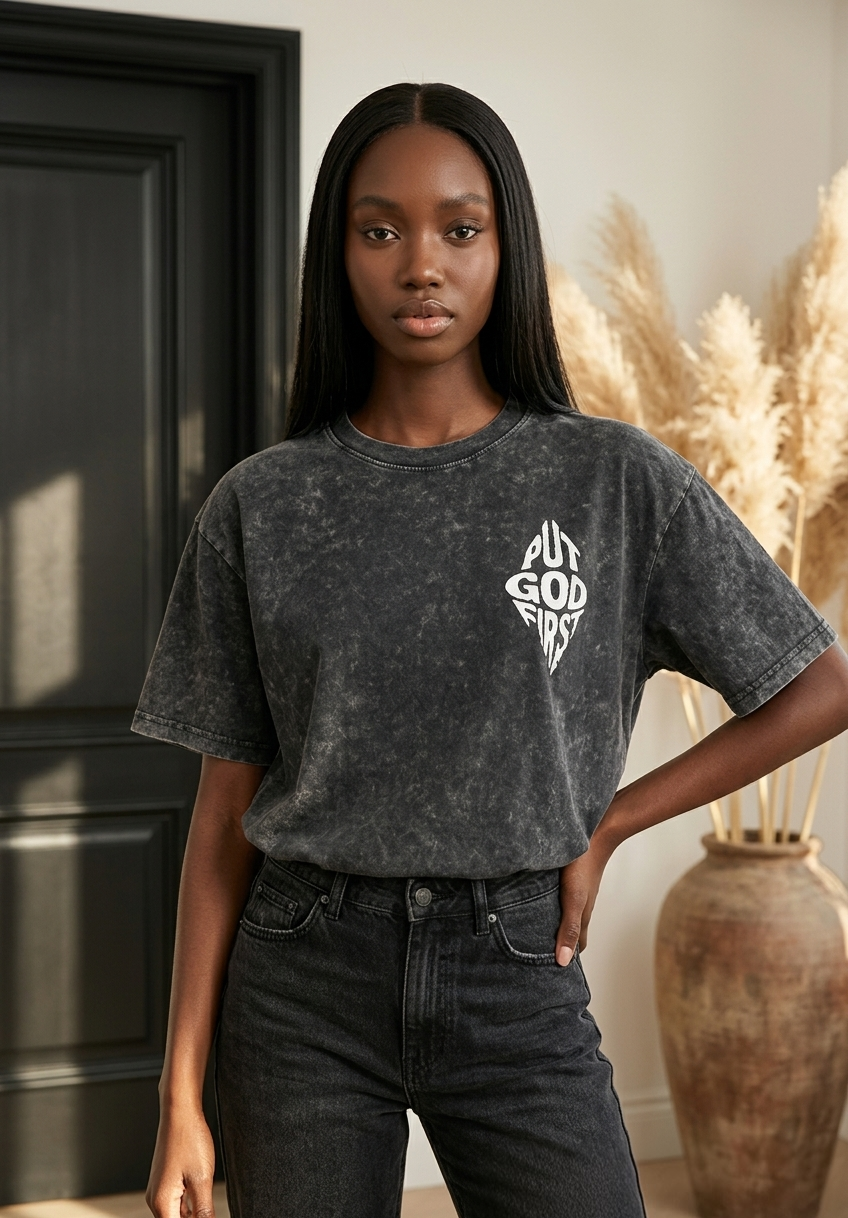 Put God First Acid Wash T-shirt