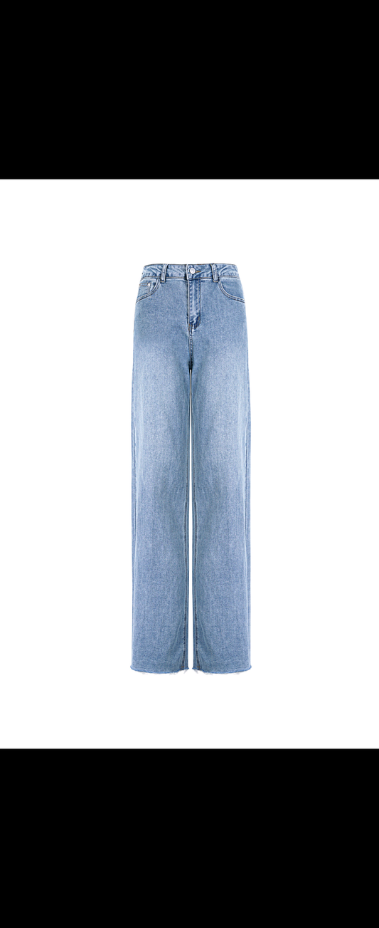 Fringe Hem High Waist Denim Pants