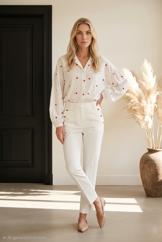 Heart Print Button Up Shirt
