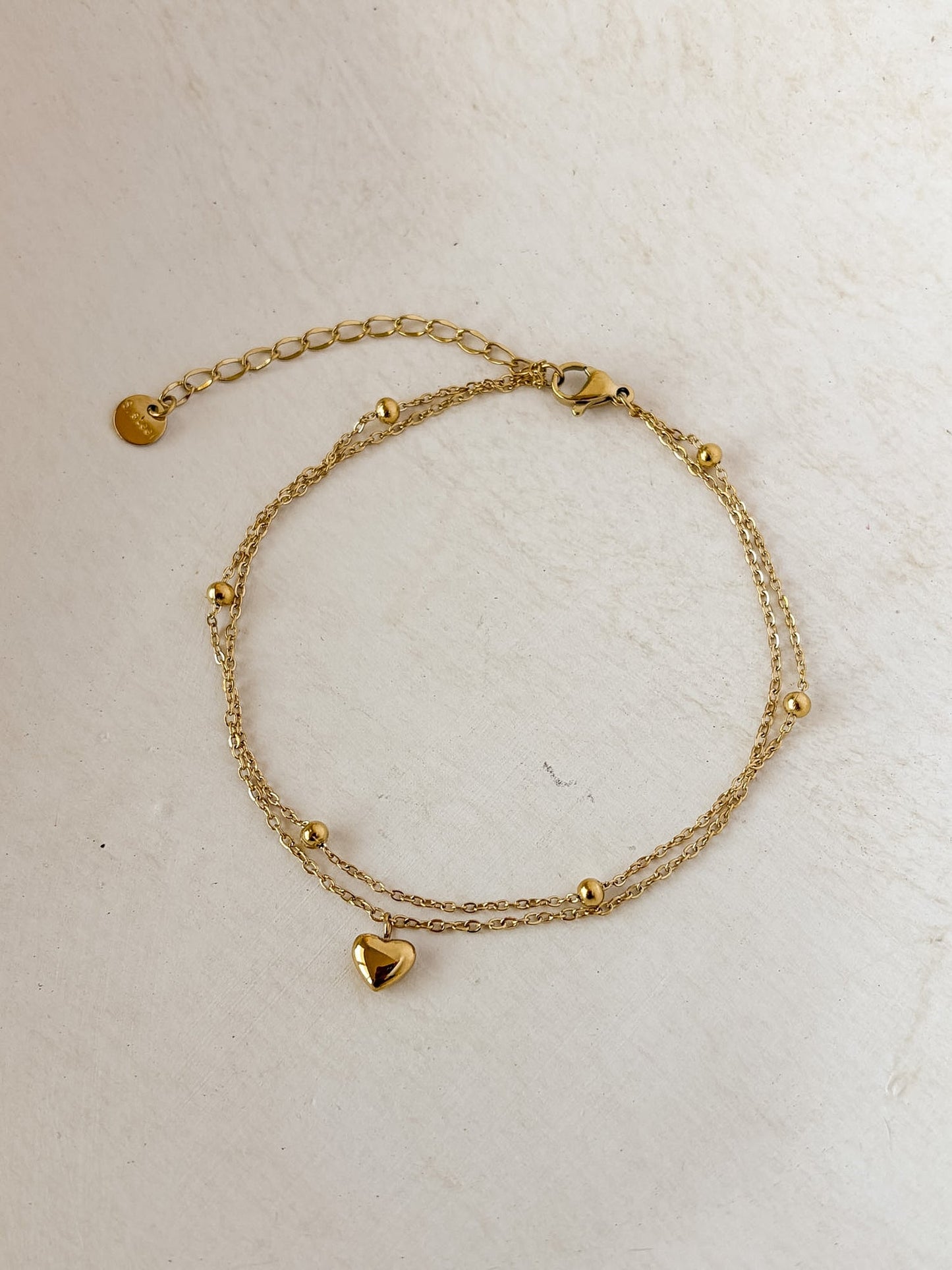 Double Chain Heart Charm Anklet
