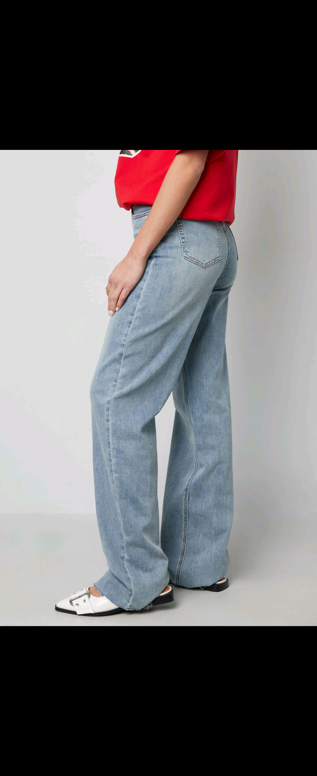 Fringe Hem High Waist Denim Pants