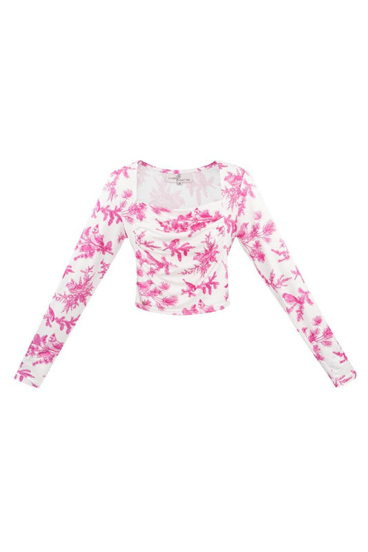 Pink and White Printed Crop