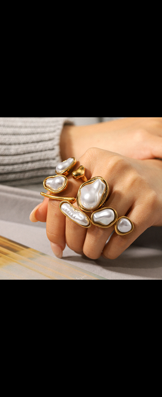 Irregular Shape Stainless Steel Gold Color Zircon Statement Ring