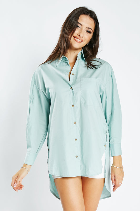 Button Down Dip Hem Shirt