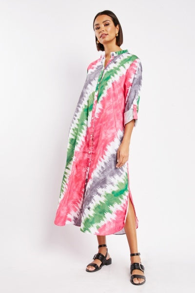 Tie Dye Printed Button-down Maxi Dress