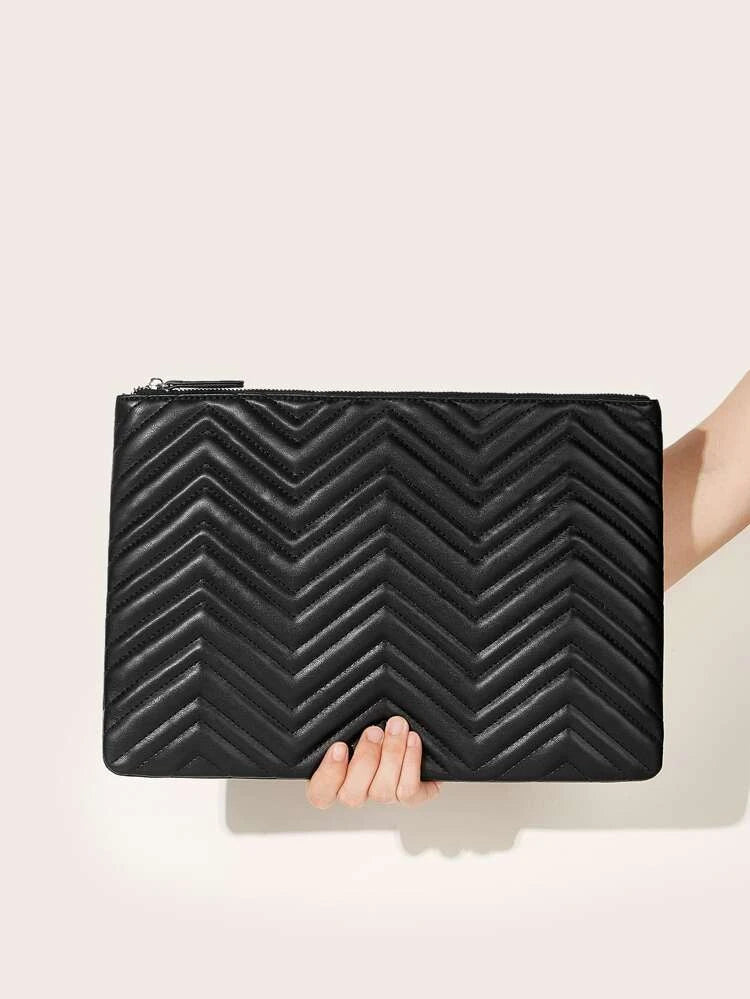Black Chevron Oversize Clutch Bag