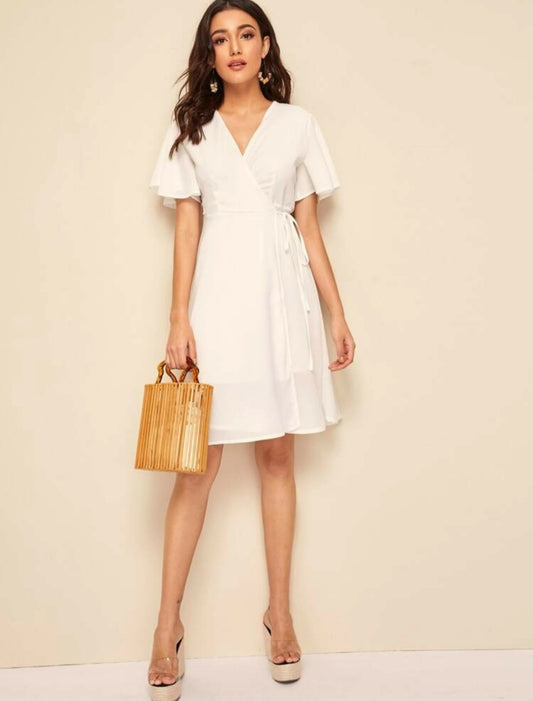 White Chiffon Wrap Dress