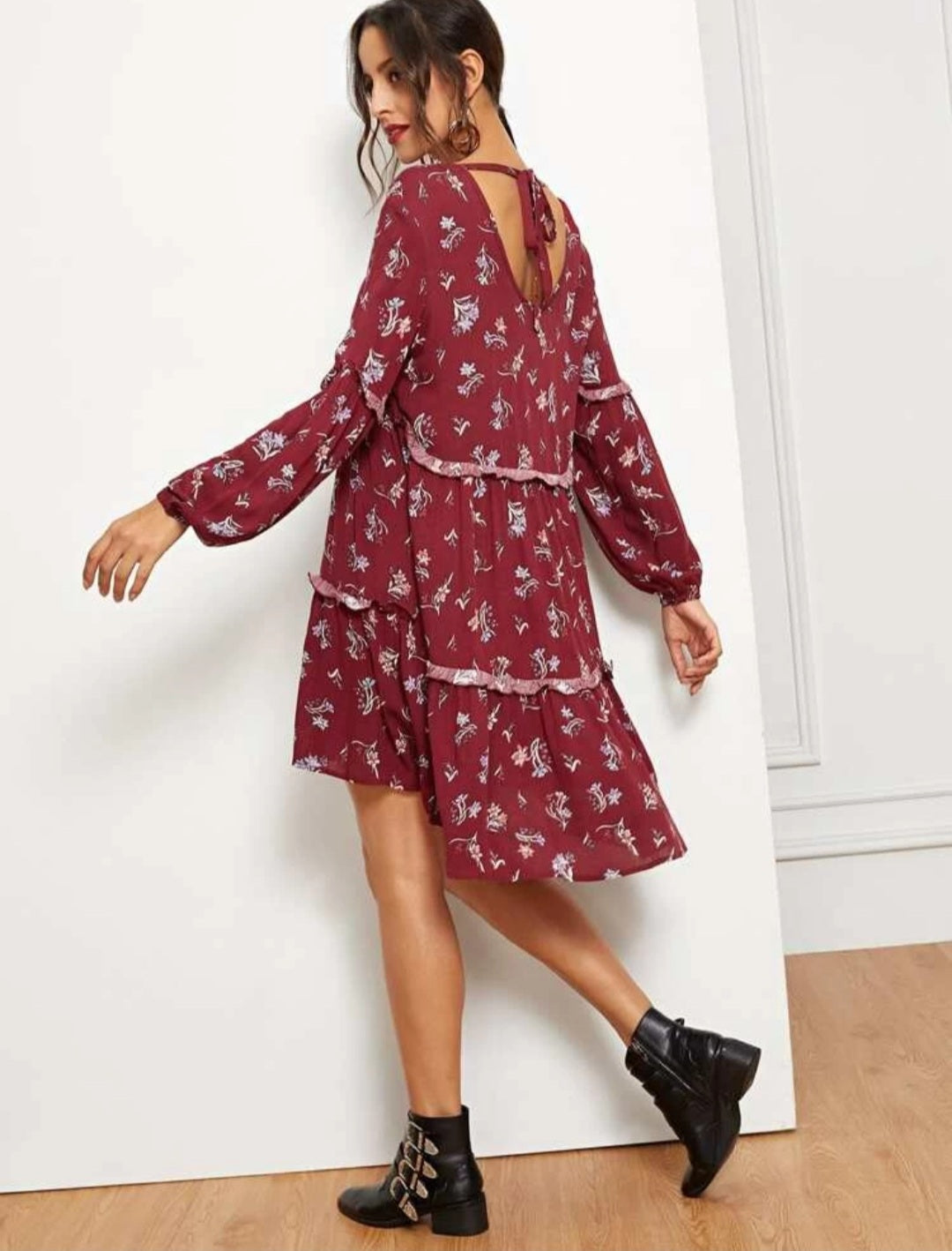 Burgundy floral high-low dress