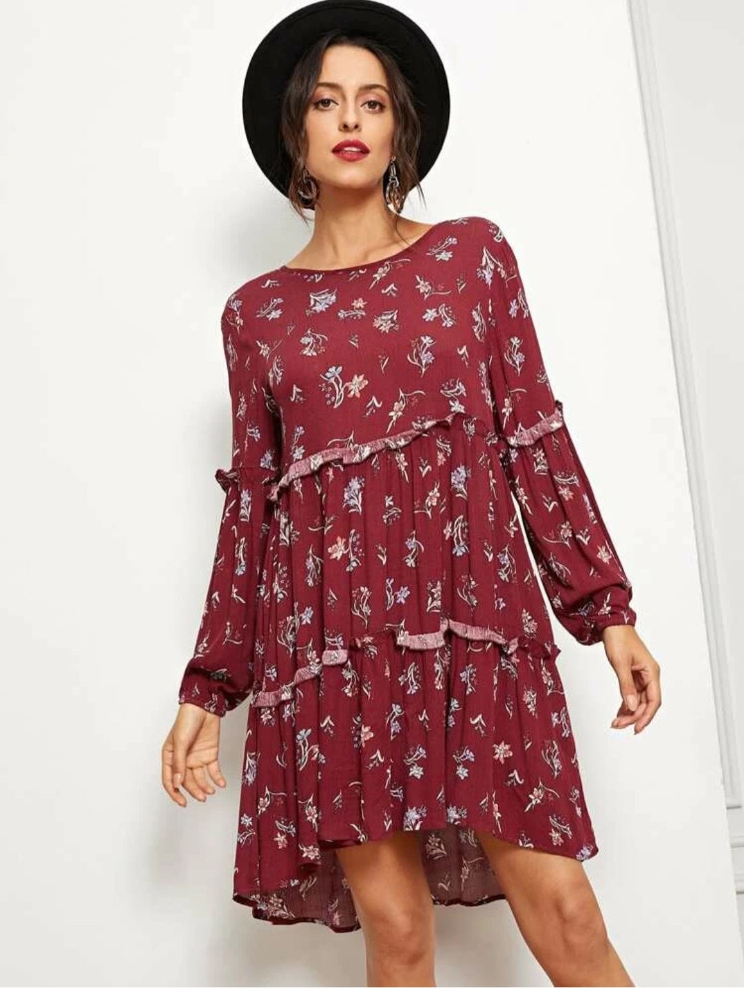 Burgundy floral high-low dress