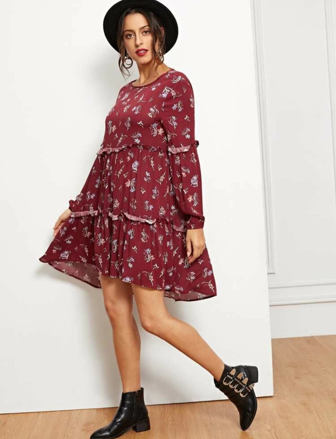 Burgundy floral high-low dress