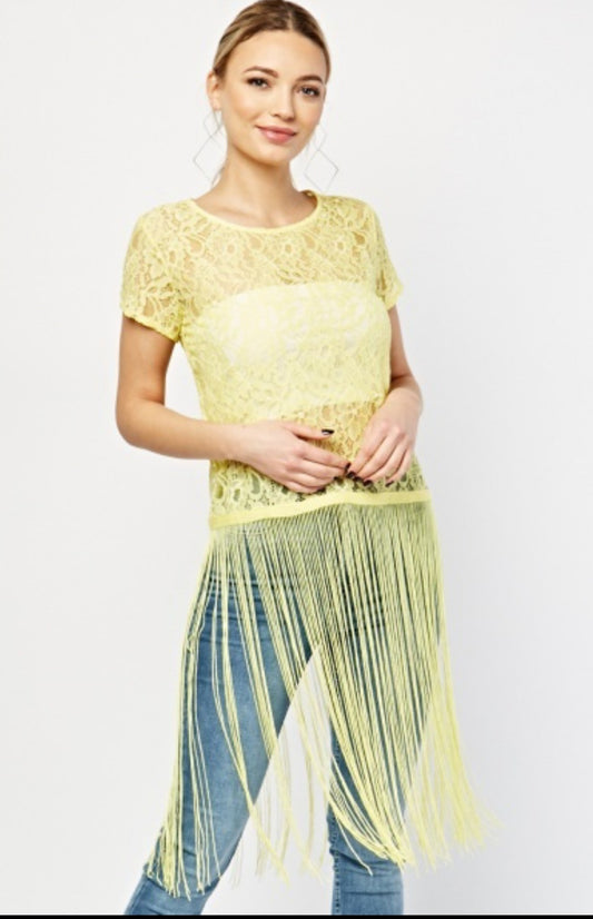 Neon yellow fringe top