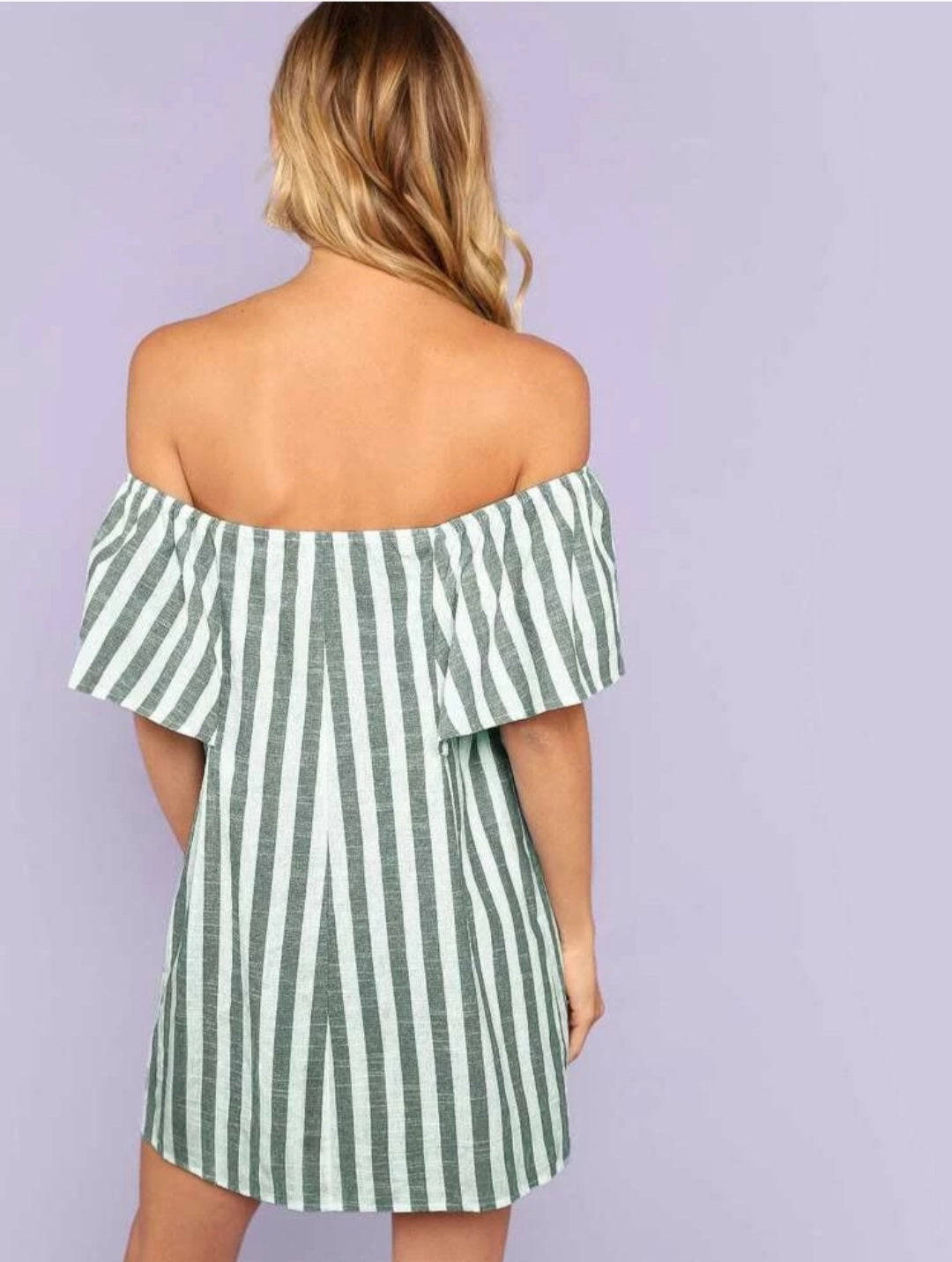 Off shoulder striped button front dress