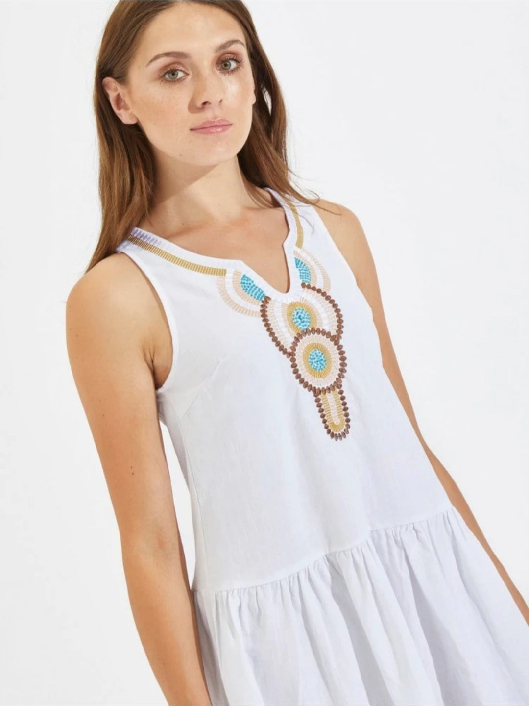 Embroidery Detail Cutout Front Tunic Dress