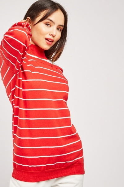 Striped slub cut out shoulder top