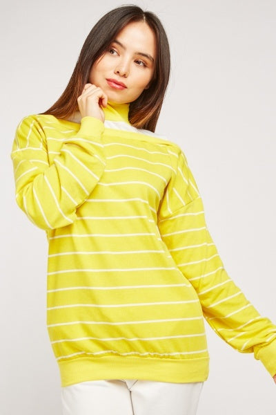 Striped slub cut out shoulder top